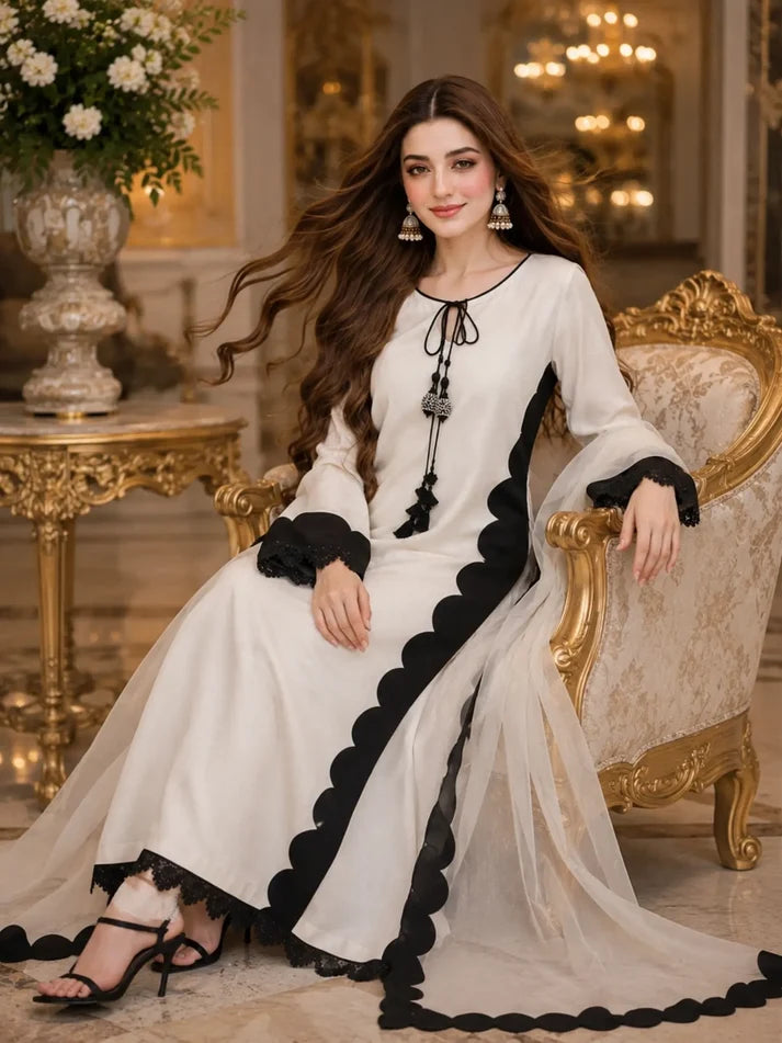 Styllish Viral Insta 3 Pcs Suit (White)
