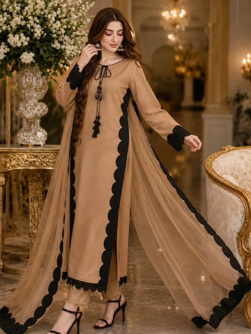 Styllish Viral Insta 3 Pcs Suit (Foun)